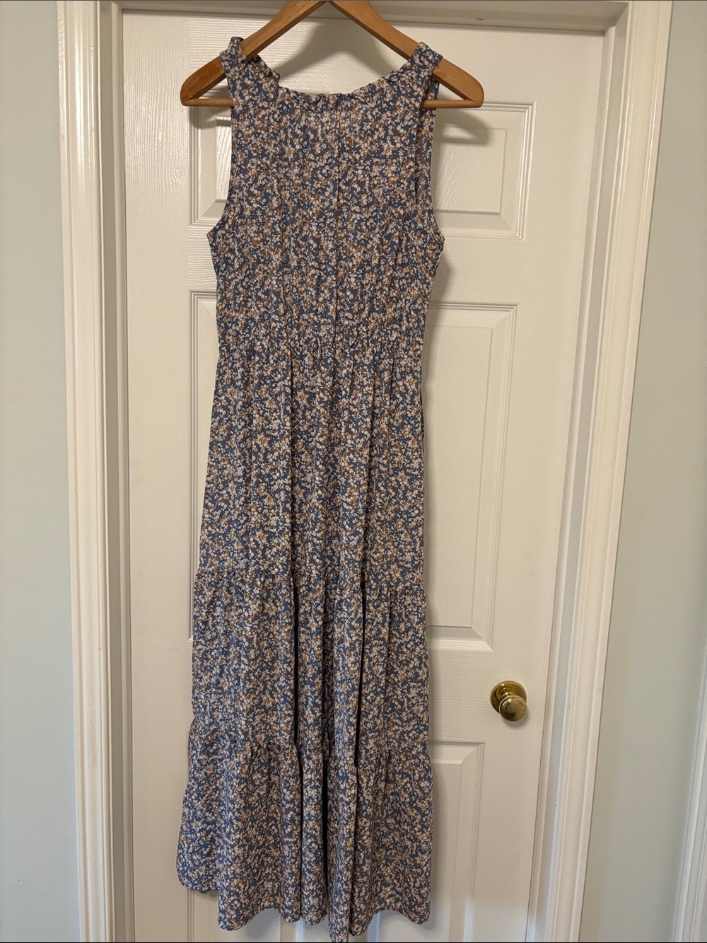 Floral Tiered Maxi Dress in Blue and Cream
